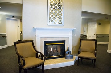 care suites fireplace common area