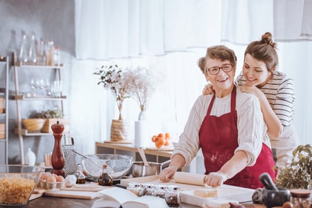 Two women baking in a kitchen