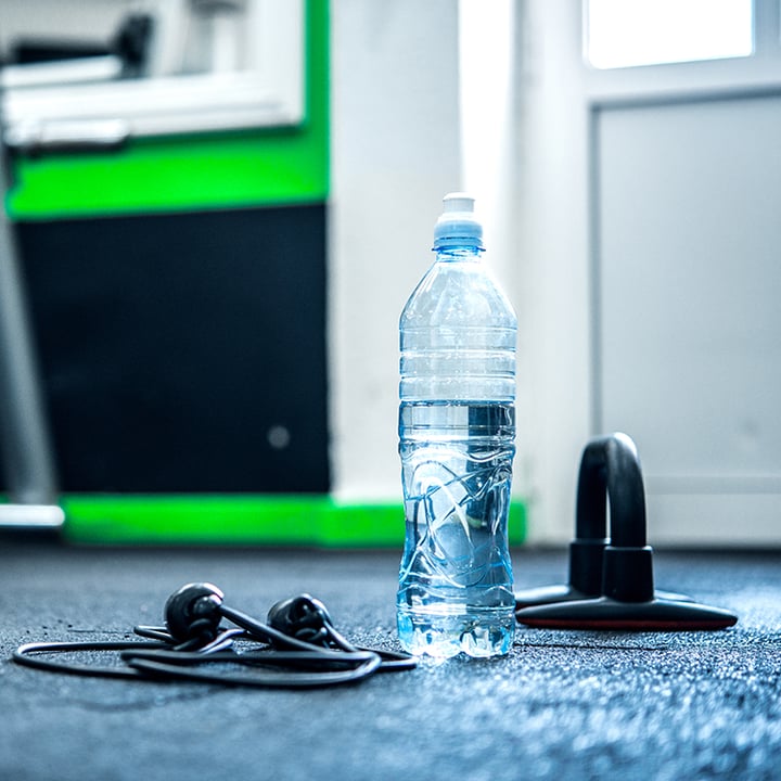 Water bottle and headphones