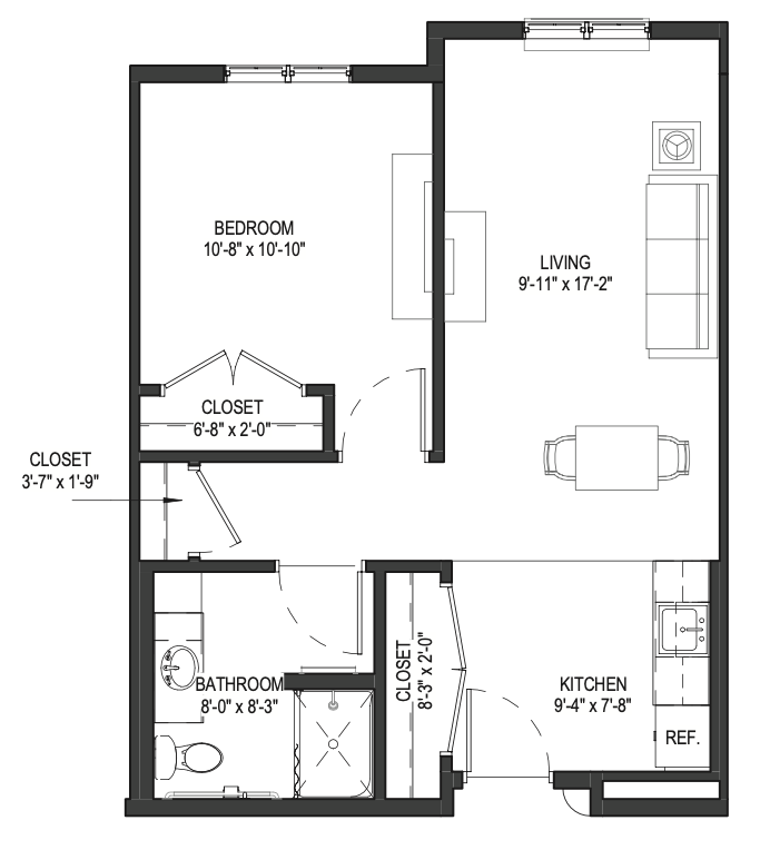 The Lilac - 605 sq ft, 1 bedroom (Gardens)