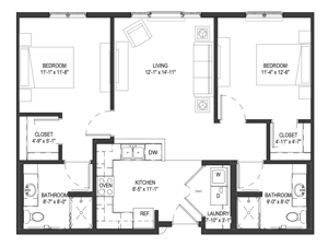 The Primrose - 971 sq ft, 2 bedrooms / 2 bathrooms (Gardens)