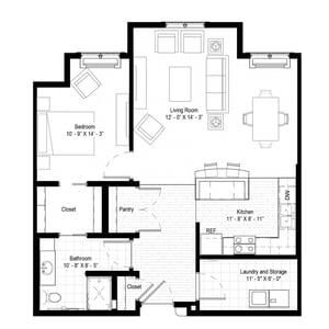 The Gothenburg - 982 sq ft, 1 bedroom, 1 bathroom