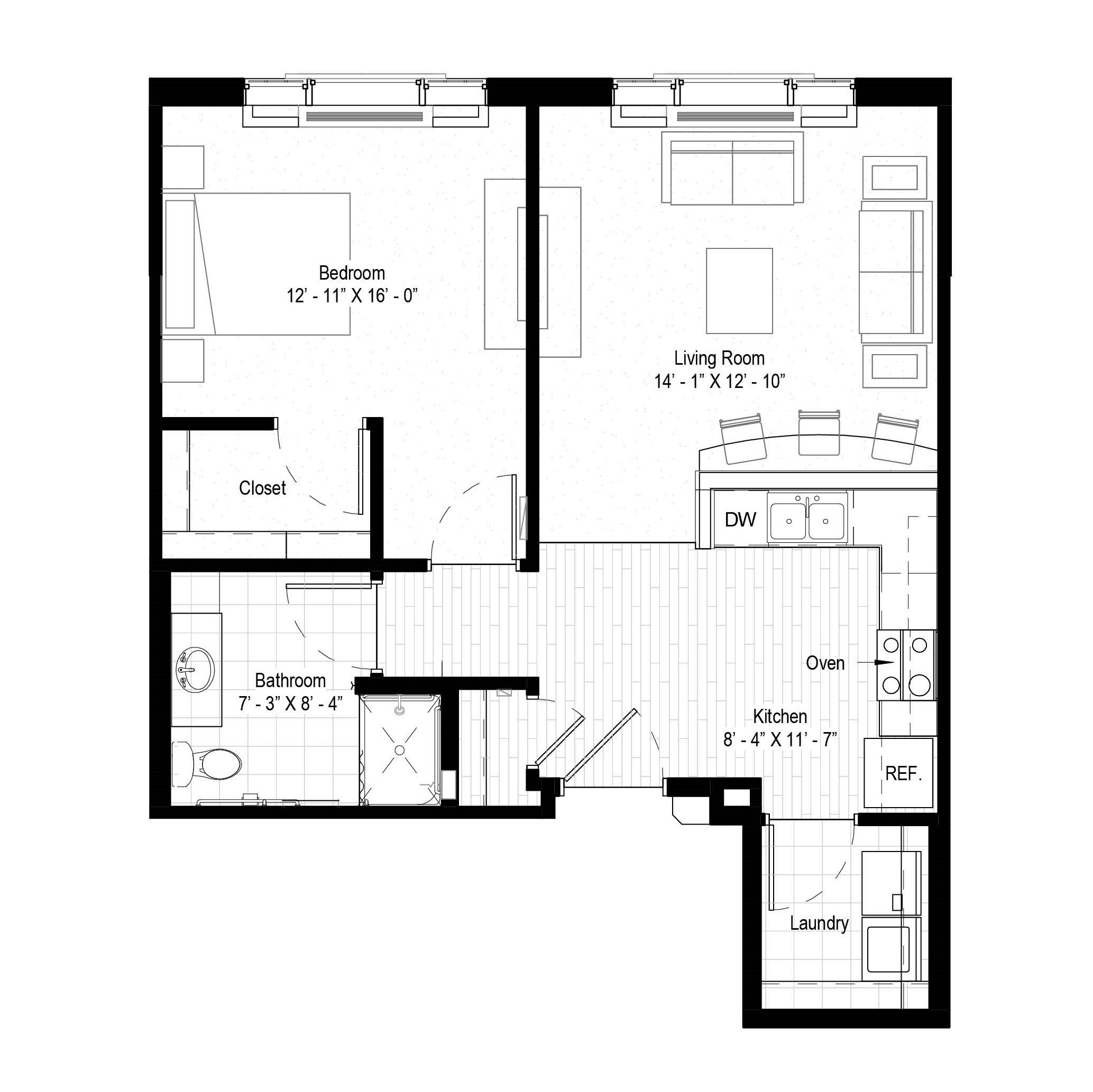 The Solna - 776 sq ft, 1 bedroom, 1 bathroom